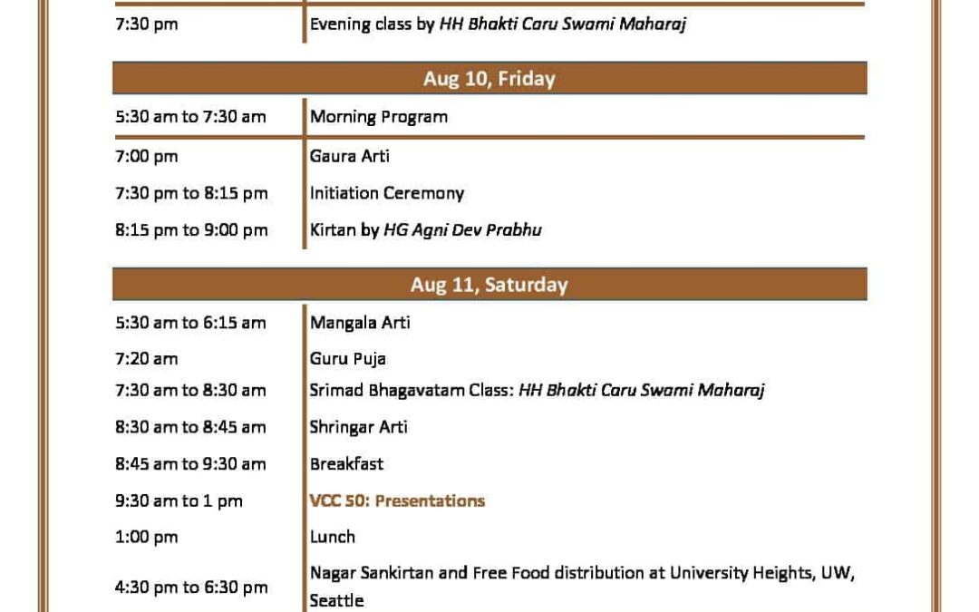 Vedic Cultural Center Event Schedule Vedic Cultural Center